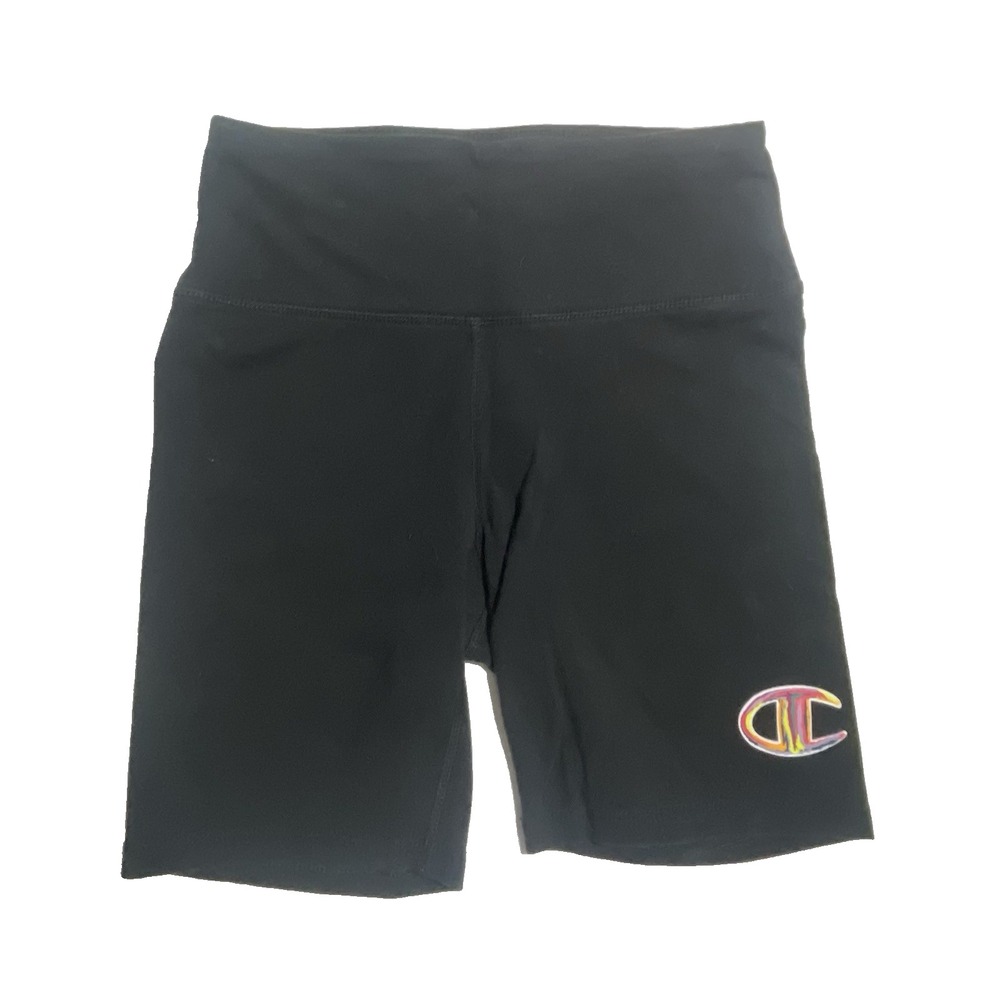 Champion Womens Black Bike Shorts‎ High Waist Rainbow Logo Athletic Size S
